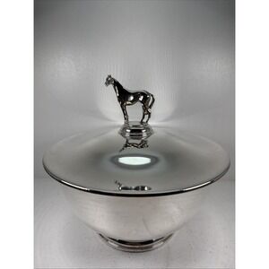 Authentic Vintage silver horse racing bowls Costume Horse On The Lid‎ Unique.